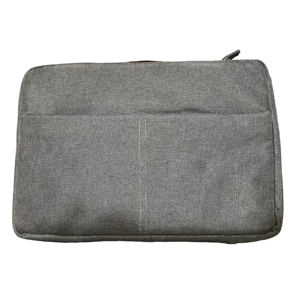 HP Padded Laptop Carrying Case RFDI Pocket Gray Canvas Tan Leather 16 x 11